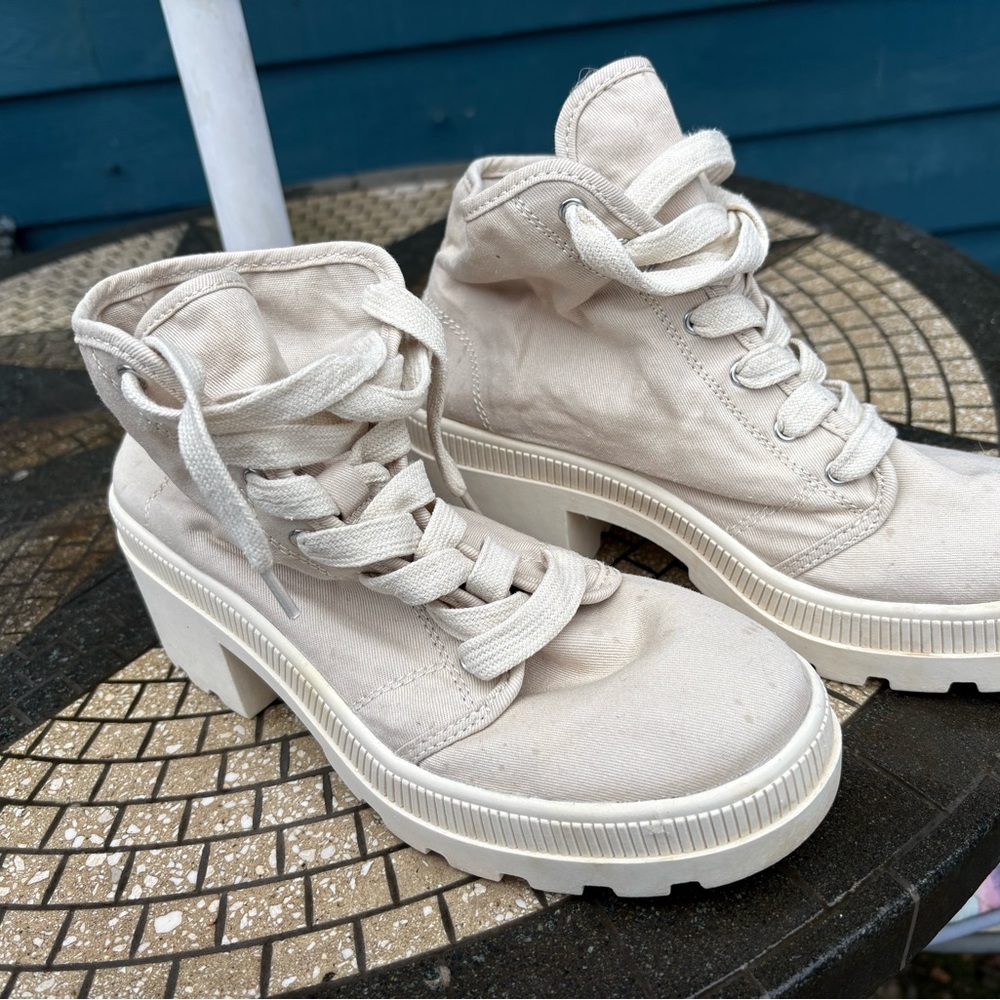 Divided Cream Lace Up Boots